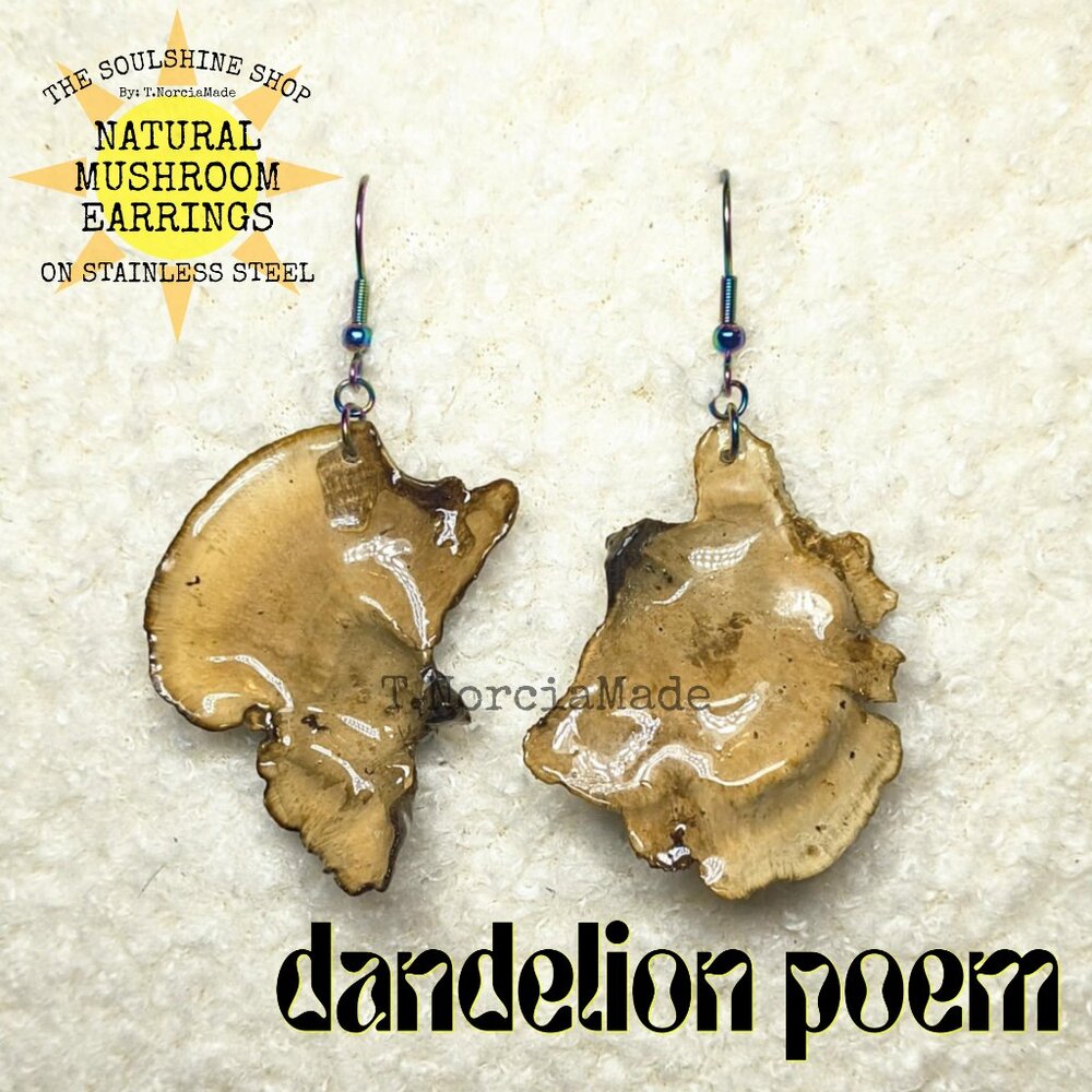 Dandelion Poem Natural Mushroom Earrings